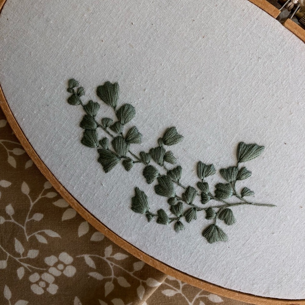 Hand embroidered maidenhair fern art